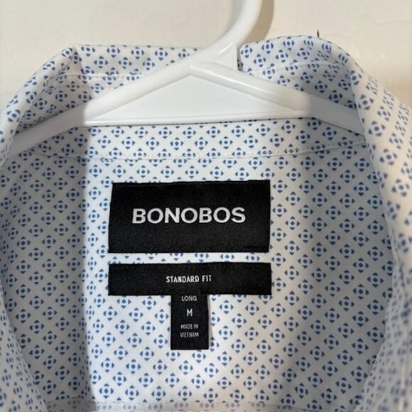 Bonobos Shirt Mens Medium Long White Blue Geometric Short Sleeve Standard Fit - Picture 3 of 7